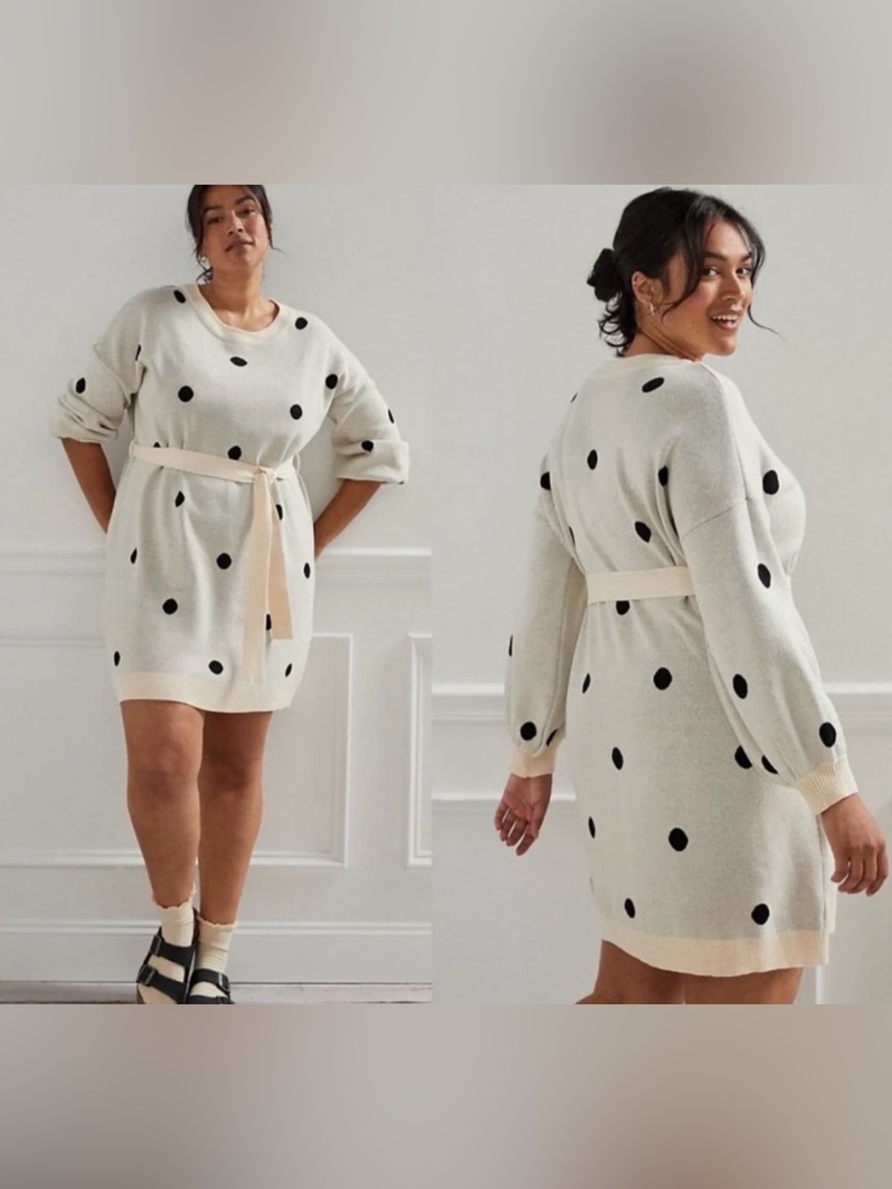 Anthropologie 1X Sunday to Saturday Emilie Plus Polka Dot Sweater Dress NWT